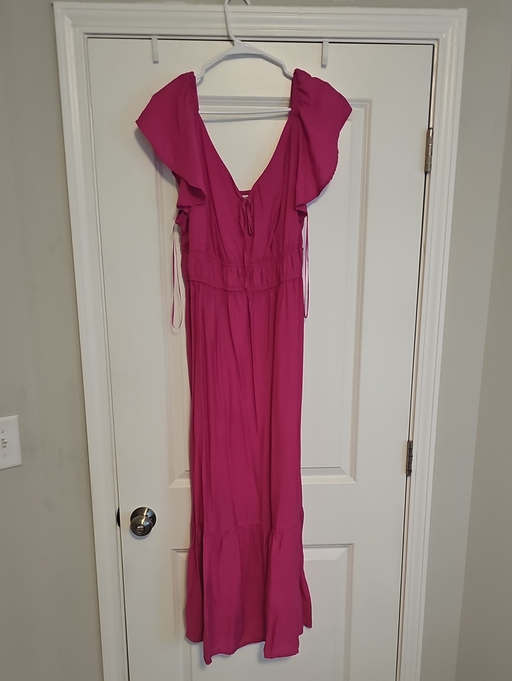 Nine West Fuchsia Flutter Sleeve Maxi Dress